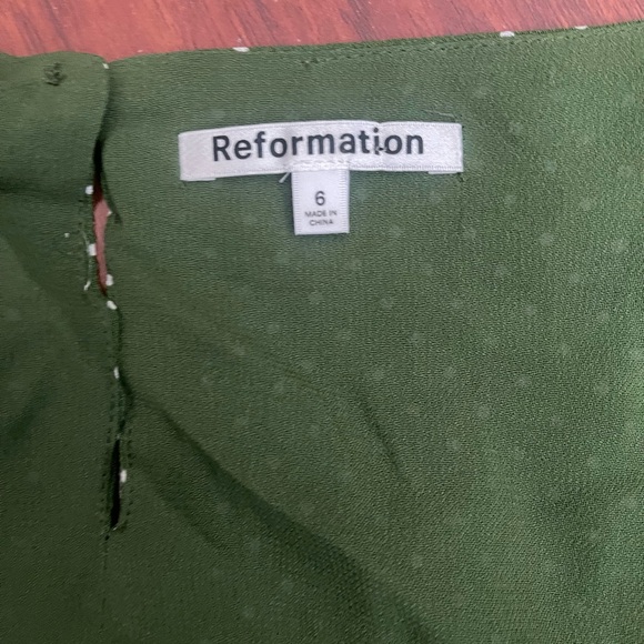 Reformation Olive Polka Dot Smocked Blouse - Picture 4 of 5